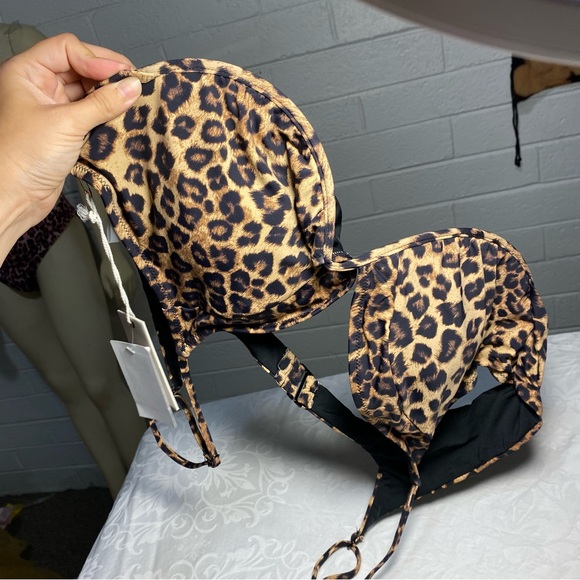 NWT Good American Women's Good Swim Showoff Curve Bikini Top Leopard Print 8 - Picture 6 of 12